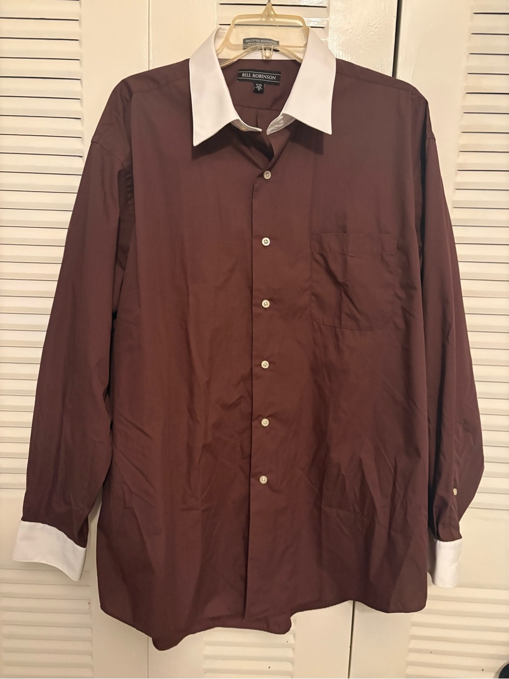 Bill Robinson Men's Brown Dress Shirt with White Contrast Collar & cuffs